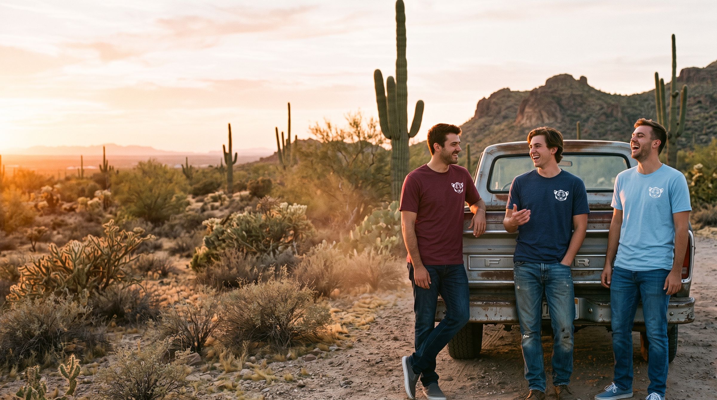 Three friends in Cub Tees in the Arizona desert