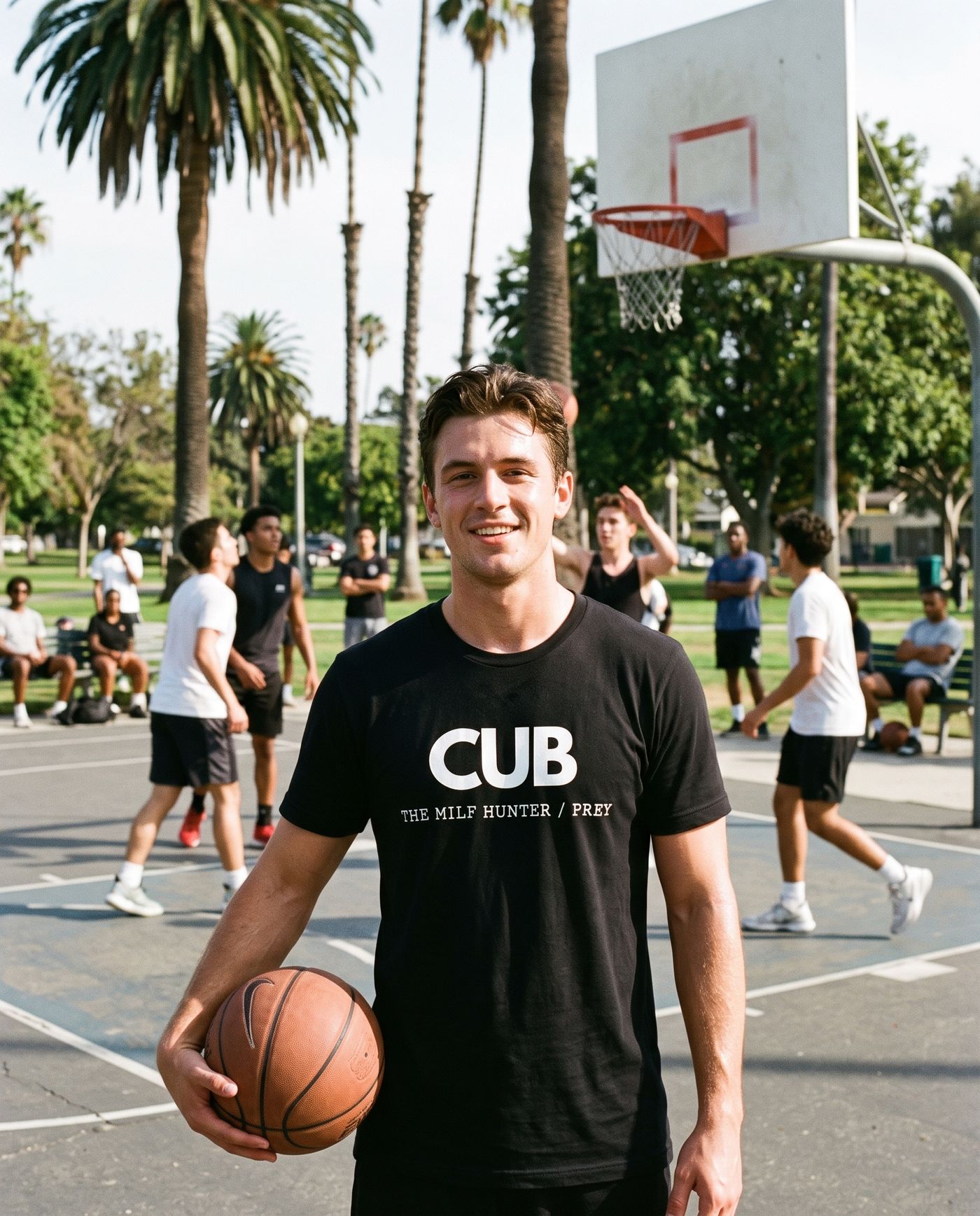 Pickup basketball in the Milf Hunter tee