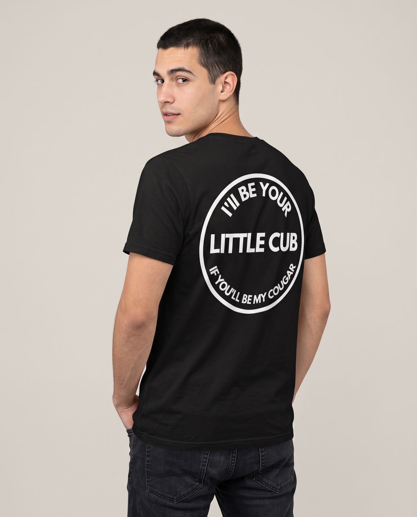 I'll Be Your Little Cub tee back print studio shot